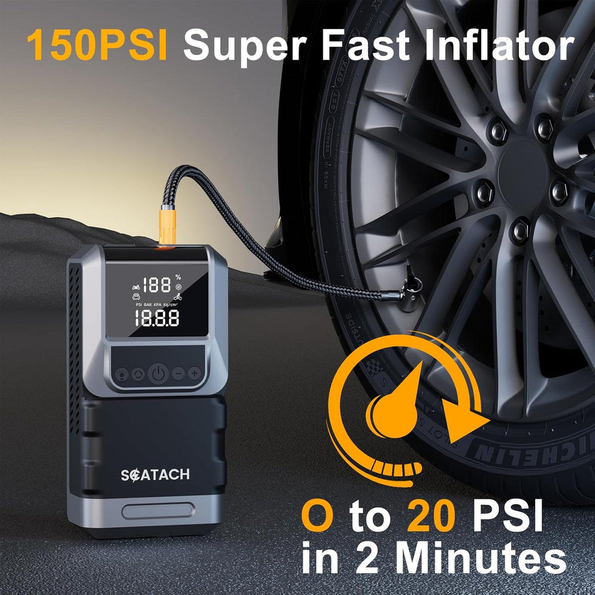 Jump Starter with Air Compressor, 6000A 150PSI Tire Inflator