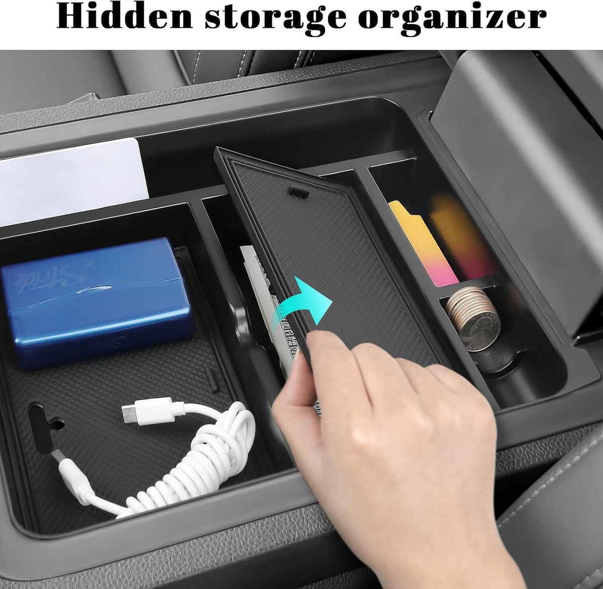 2PCS Center Console Organizer & Armrest Divider Compatible with Honda 2023-2026 Pilot & 2024-2026 Passport & 2024 2025 Ridgeline Accessories Insert Armrest Hidden Organizer
