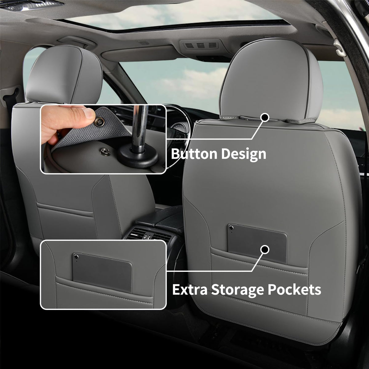 FLORICH Car Seat Cover Front Seats Leather Full Coverage Car Seat Covers Car Seat Protector Waterproof Seat Cushion Universal Fit for Most Cars Trucks SUV, Gray&Black