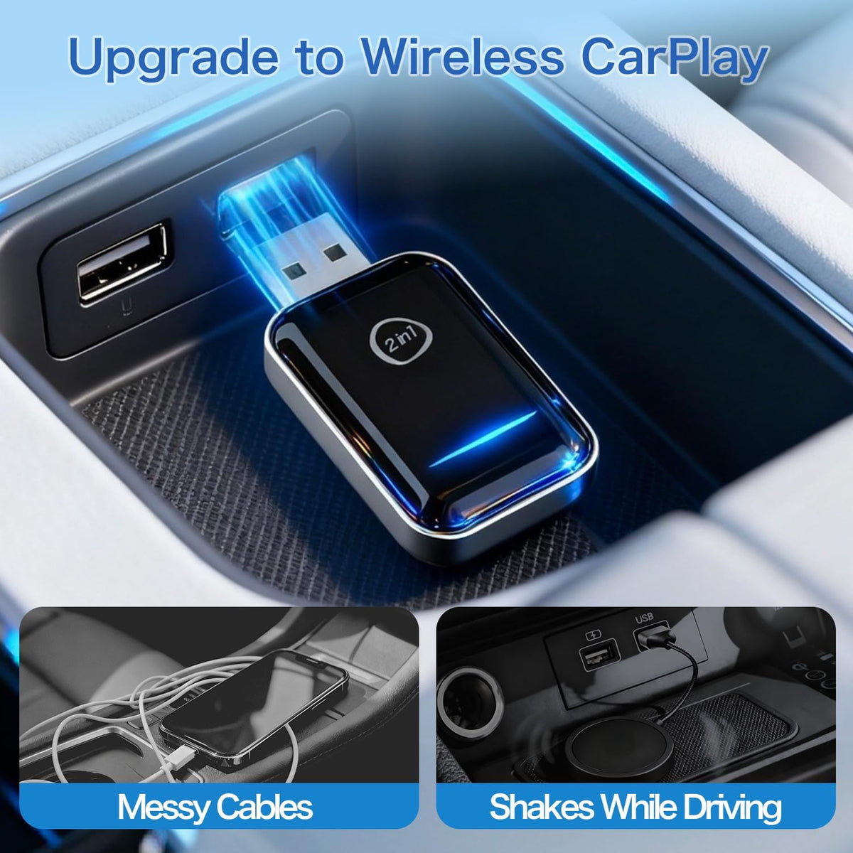 Wireless CarPlay & Android Auto Adapter, Plug & Play | 5GHz/2.4GHz Dual-Band WiFi, Auto-Connect, Low Latency, Compatible with iPhone iOS 10+ and Android 11+