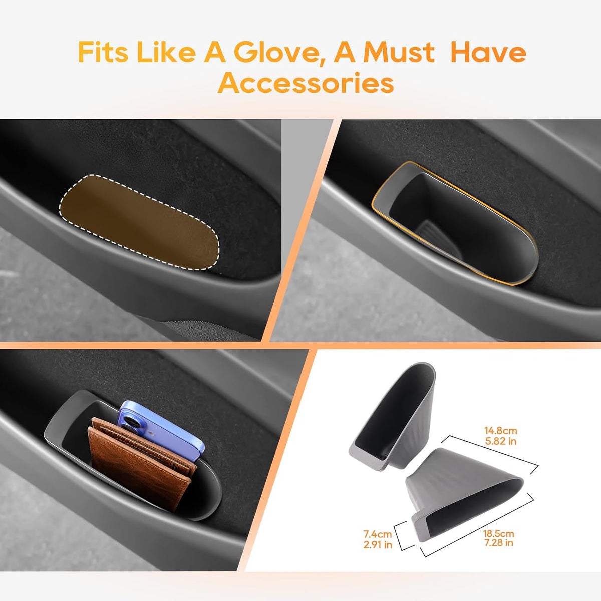 for Tesla Model 3 2023 2024 2025 Trash Can Front Door 2PCS Side Door Trash Bin, Waterproof TPE Auto Garbage Bin, Portable Side Door Insert Mount, Interior 2023 2024 2025 Tesla Model 3 Accessories