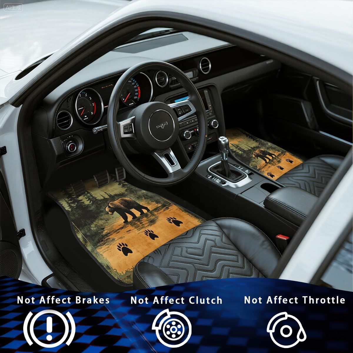 Bear Car Floor Mats Set of 4 Vintage Rustic Forest Lodge Mountain Automotive Foot Mats Rugs Carpet for Car Non-Slip Auto Car Accessories Universal Fit Car Accessories for Truck