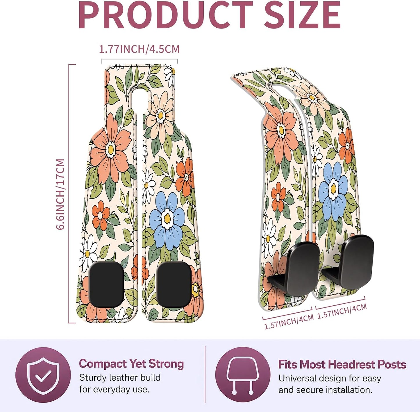 Car Seat Back Storage Hook, Funny Car Purse Hook, Cute Vehicle Storage Organizer for Purses Handbags Orange Vintage Floral