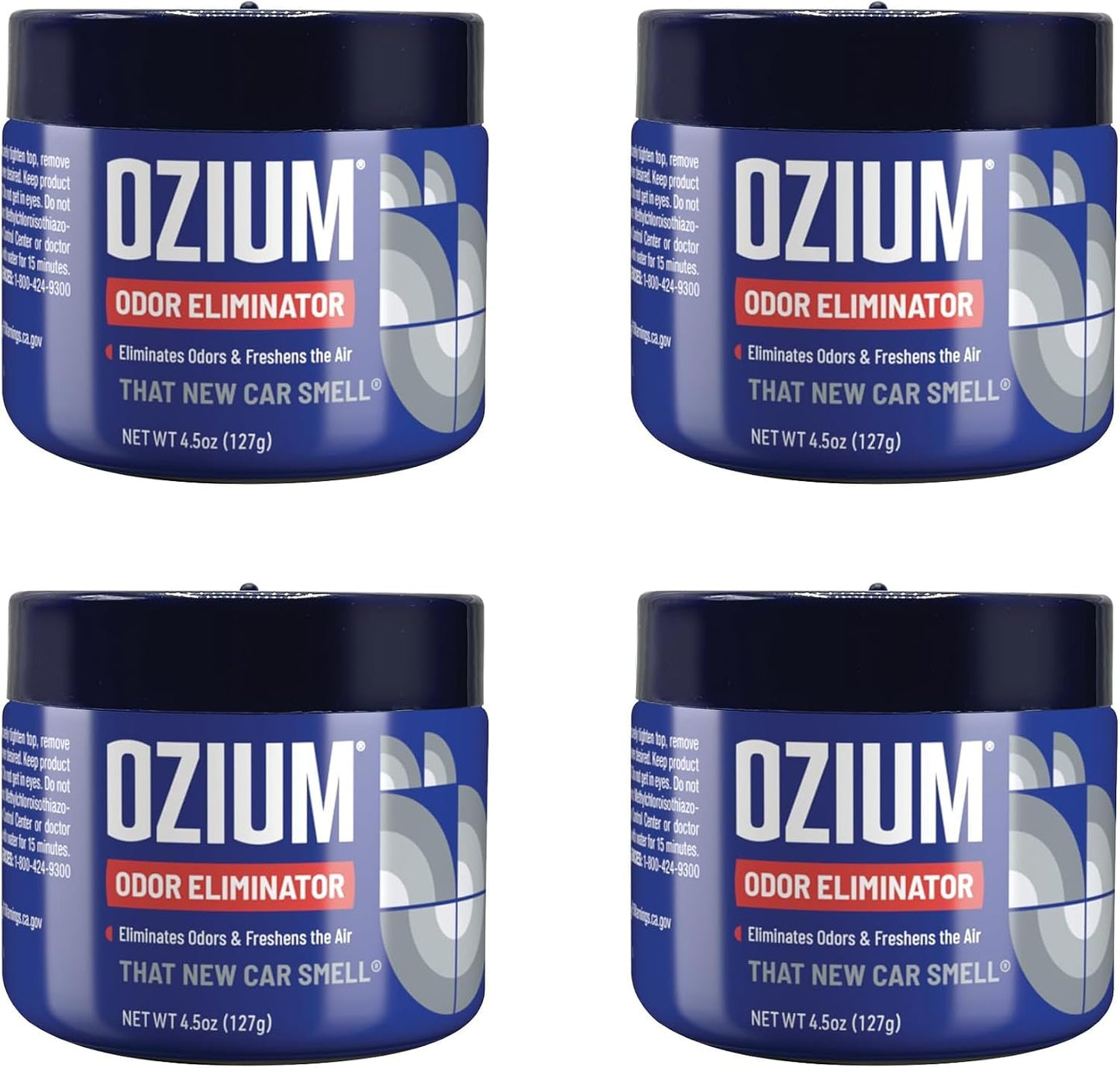 Ozium Odor Eliminating Gel - 4.5oz Air Freshener Alternative for Smoke, Pets, and Musty Odors - Long Lasting Odor Remover for Cars, Homes, Closets and Small Spaces - New Car (Pack of 4)