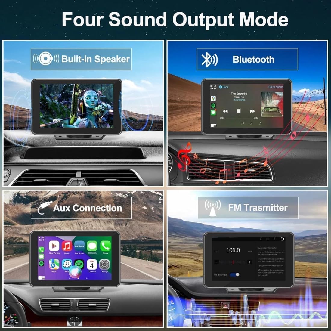 Portable Wireless CarPlay & Android Auto Screen for Car, 7" HD Touchscreen Car Stereo with Backup Camera Mirror Link, Bluetooth 5.0, FM Transmitter, AUX/Type-C Interfaces & Reversing Input