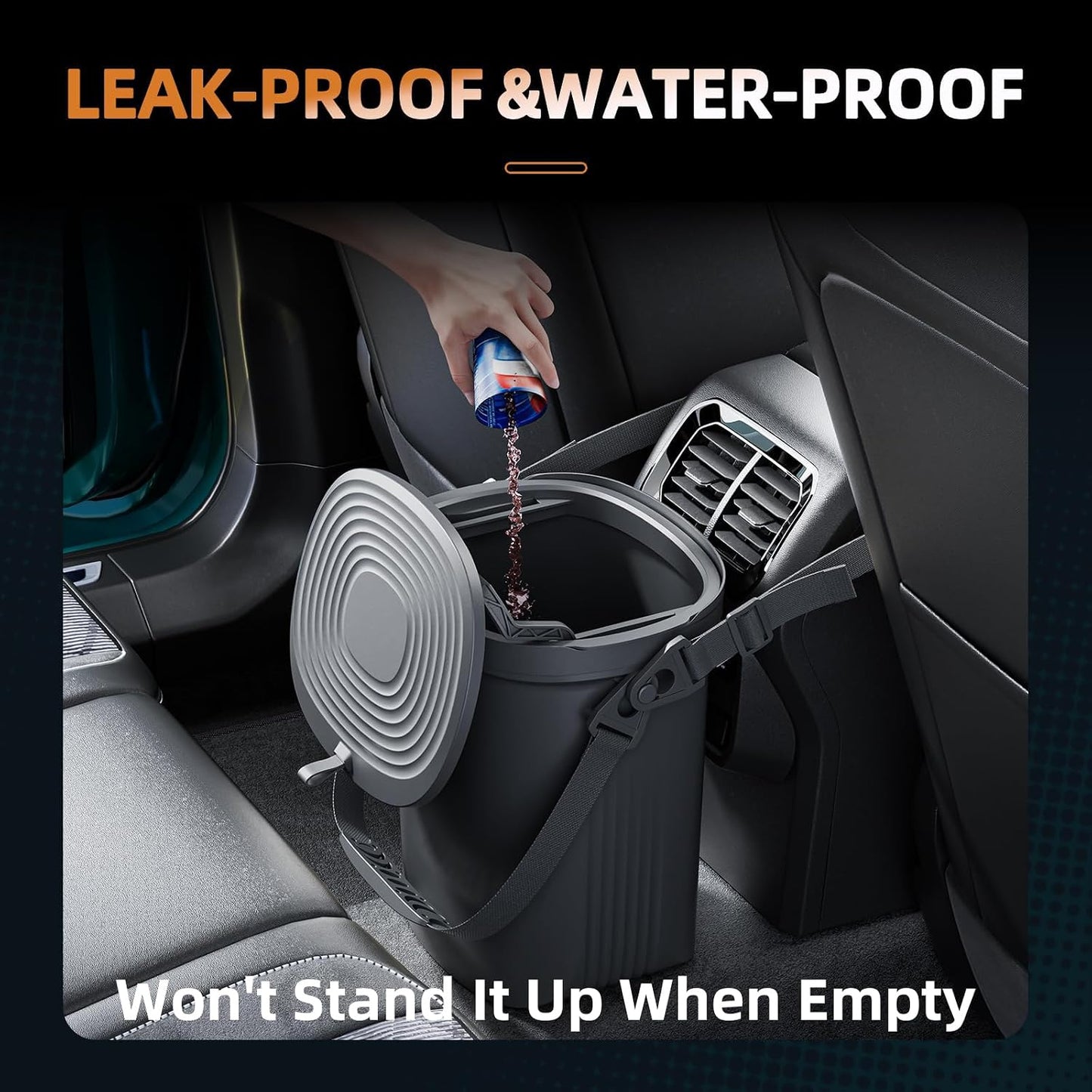 2 Gallon Silicon Car Trash Can with Lid - 100% Leak-Proof Trash Bin, Waterproof Garbage Can, Gifts for Men and Women