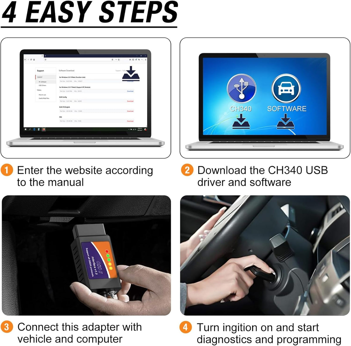 ELM327 OBD2 USB Adapter for Windows, ELMconfig Scanner with MS CAN/HS CAN Switch for Scan F150 F250 Car and Light Truck Check Engine Light, Diagnosis on Windows with V1.5 Chip