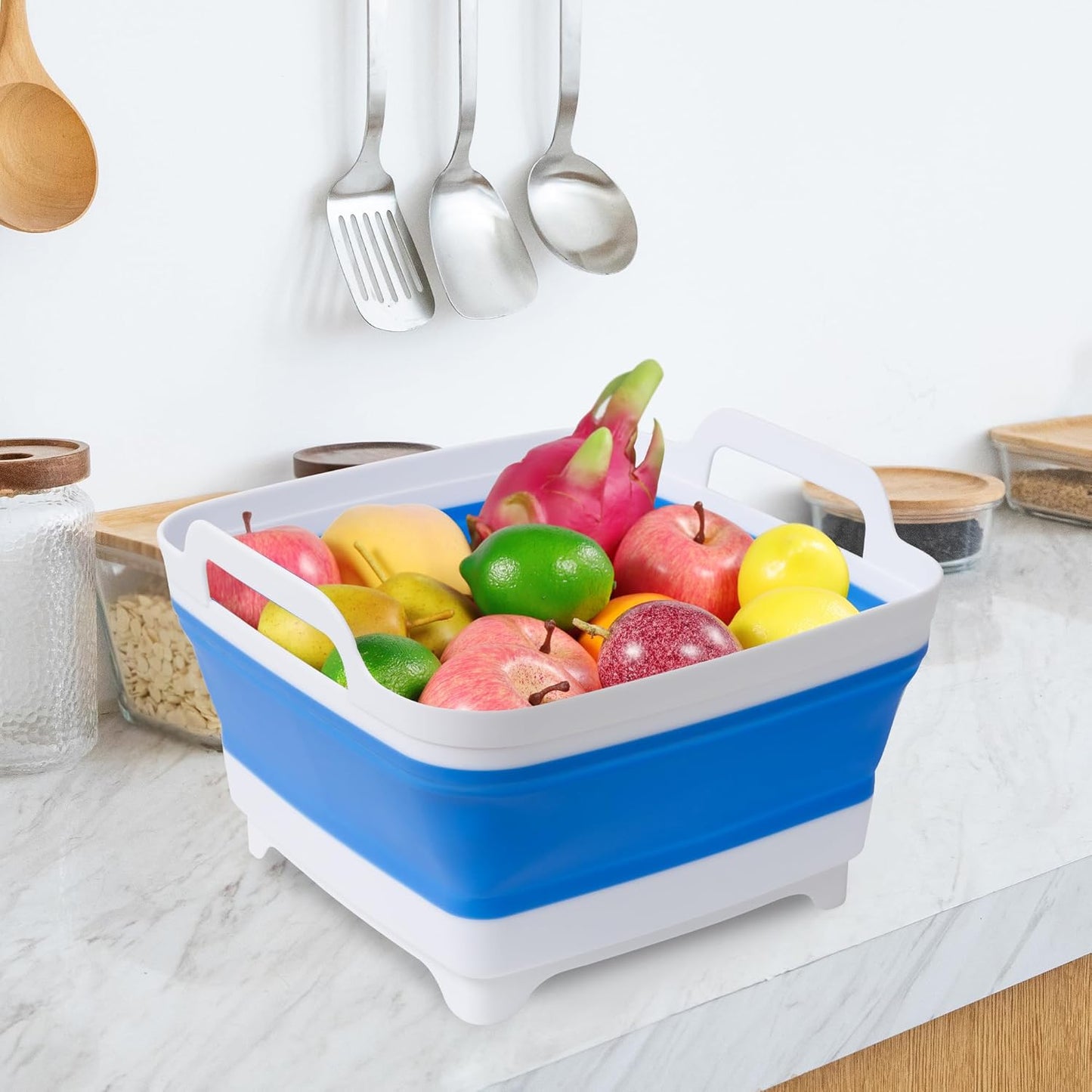 Tiawudi Dishpan for Washing Dishes, 2.4Gal/9L Wash Basin with Draining Plug Carry Handles, Collapsible Bucket for Cleaning, Portable Sink, Foldable Plastic Tub, 1PC