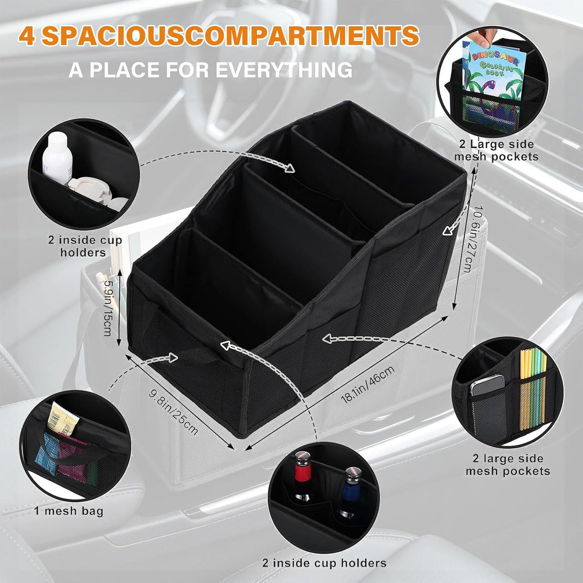 Car Seat Organizer, Multi‑Pocket Storage for Front & Rear Vehicle Seats