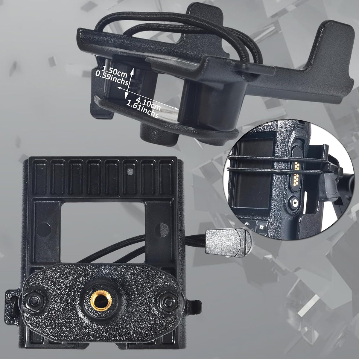 HYS 2 Way Radio Mounting Brackets W/Universal 1/4 Thread for Car & Tripod | Secure, Quick Release Adjustable HT’S Holder for Motorola, Kenwood & ICOM Handheld Radio with Belt Clip Mount Holder