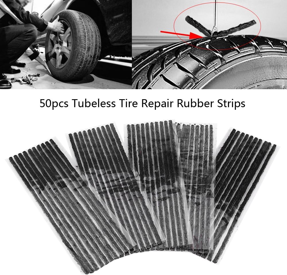 Tire Repair Strips, 50 Pcs Rubber Puncture Fix, Tubeless Tire Plug, Durable Easy Application for Car, Truck, Motorcycle, SUV, Van, and Off-Road Vehicles