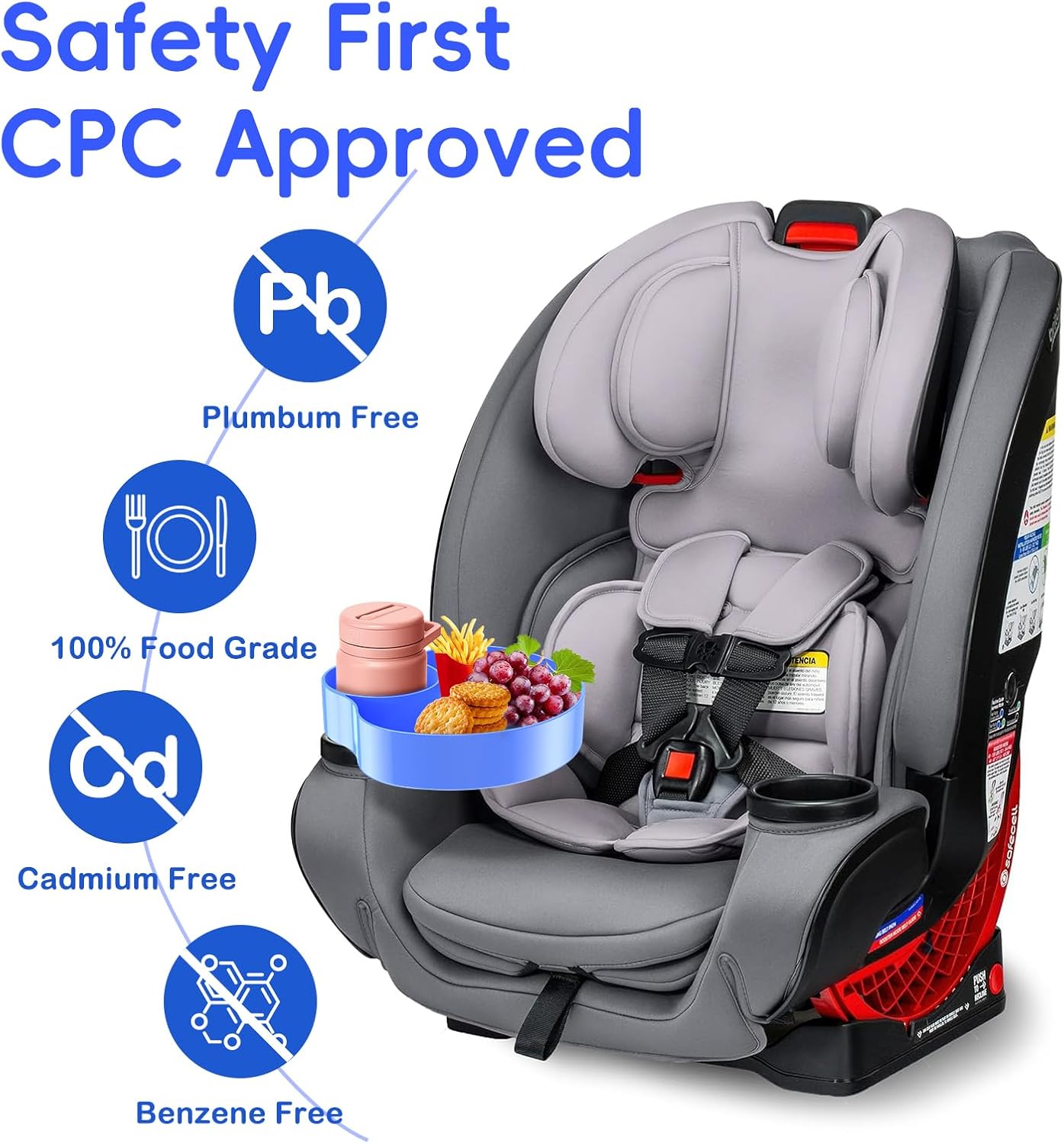 Kids Car Seat Tray, Travel Tray with Cup Holder for Toddler Baby, Kids Car Seat Food Snack Organizer for Road Trip, Stroller snack tray travel must haves - Blue