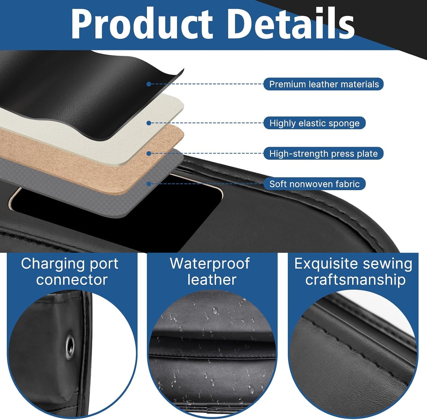 2PCS Black Leather Seat Gap Filler Organizer, Front Seat Gap Storage Box with Cup Holder and Charging Hole, Car Organizer for Phone, Keys, Sunglasses and Drink, Universal Fit Left and Right Side