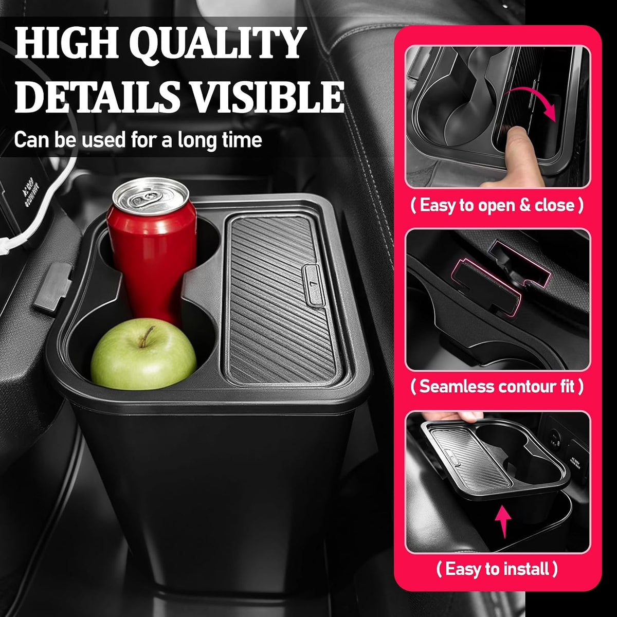 Upgraded Trash Can for Ford Maverick 2022-2026, Rear Seat Bin with Dual Cup Holder Compatible with Maverick Interior Accessories, Multi-Function Insert Expander Storage Box Organizer