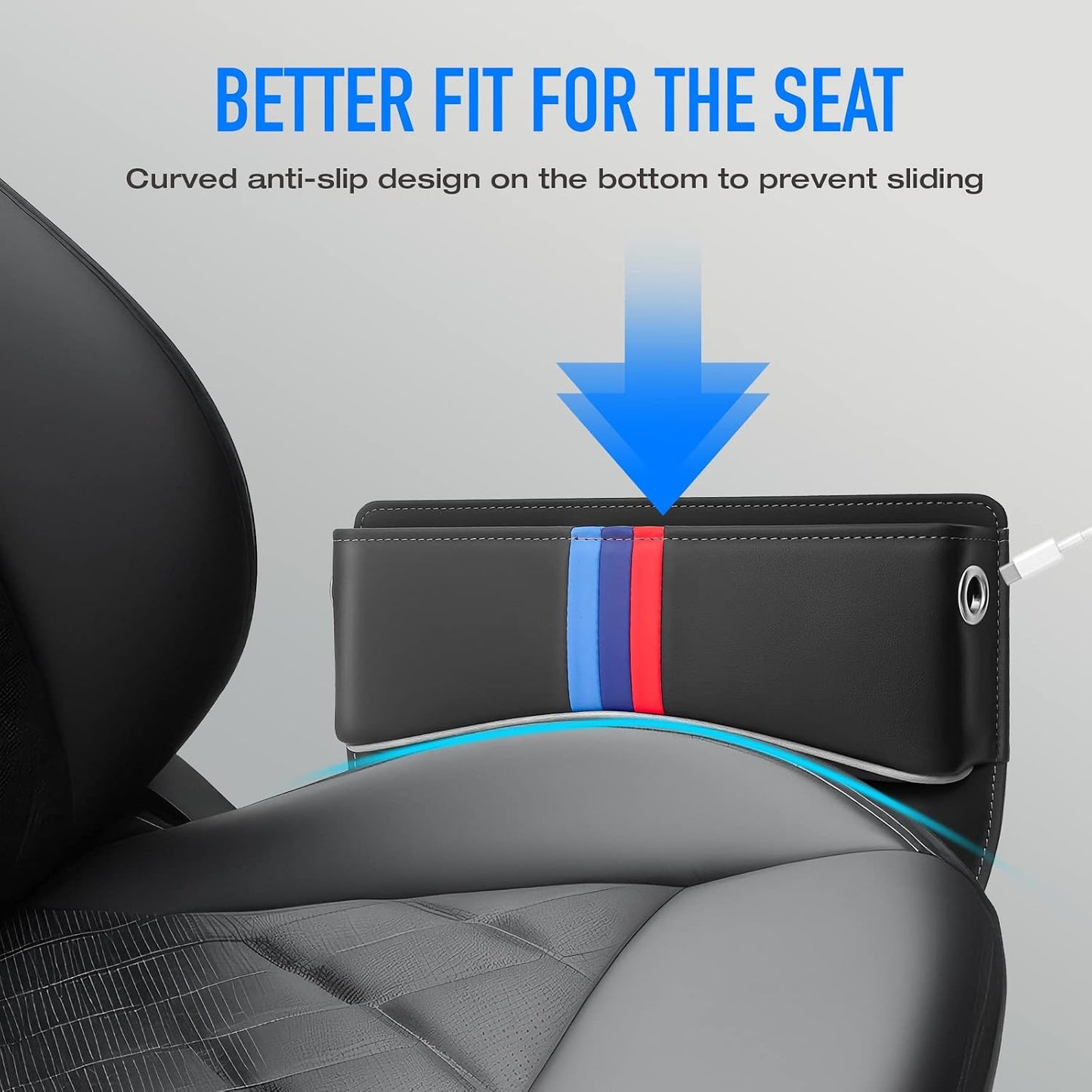 Car Seat Gap Filler Organizer, Black, 2 Pack | Leather, Adjustable, For Front Seats, Storage Box for Phones, Keys, Coins