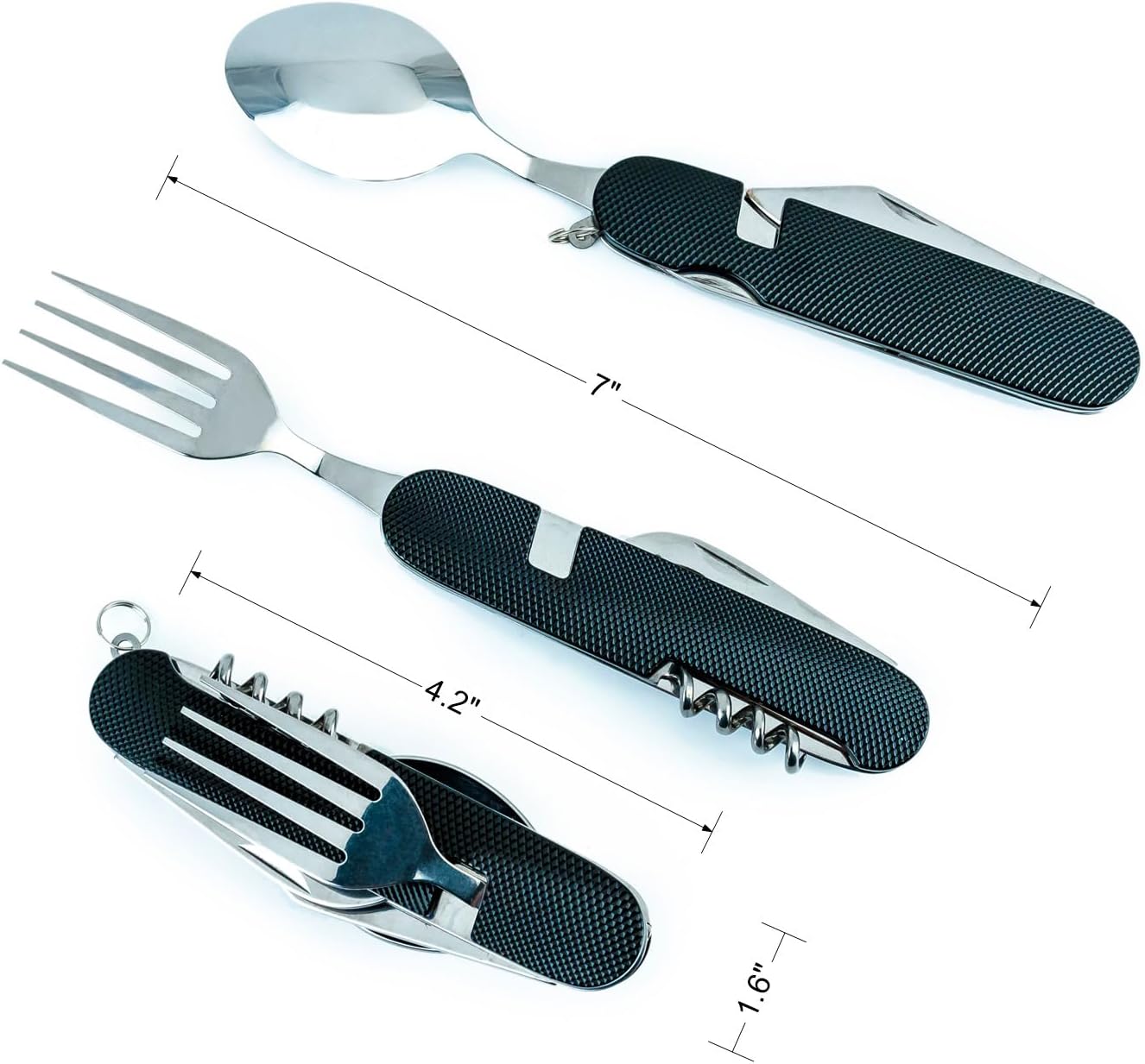Cluck 6-in-1 Multi-Function Camping Utensil Flatware Set Detachable Spoon Fork Knife Combo Mess Kit with Carrying Pouch (Red + Black)