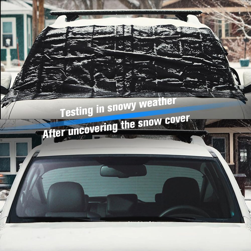 Windproof Windshield Cover for Ice and Snow, Upgraded Thicken Oxford Fabric Car Windshield Cover Best for Ice, Frost & Snow Removal Windshield Snow Cover for All Weather (67x47 Inches)