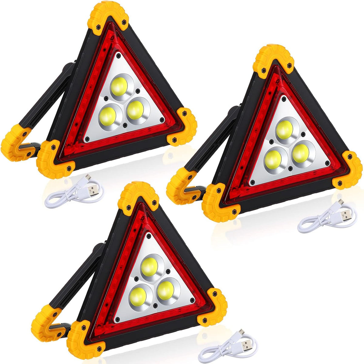 Huquary 3 Pack LED Emergency Triangle, Rechargeable Flashing Warning
