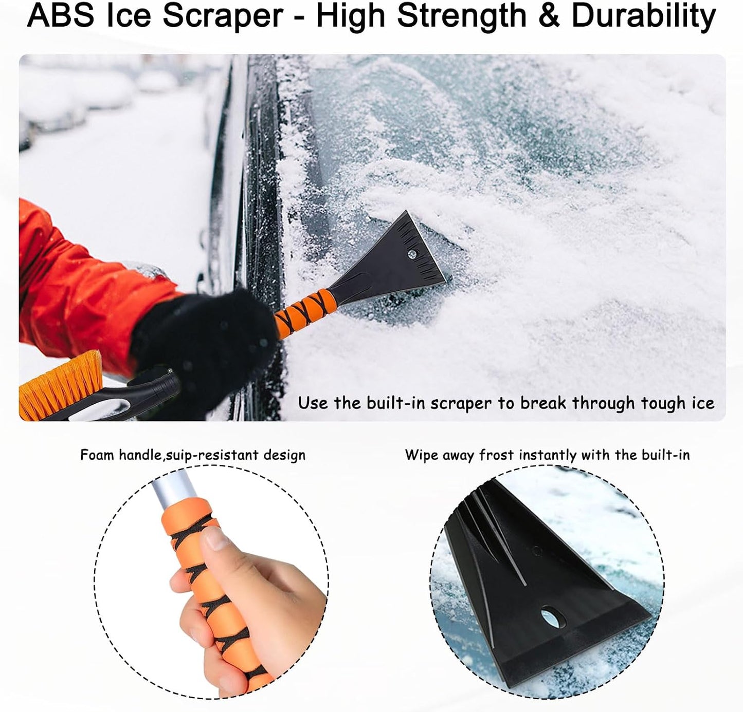 27'' Aluminum Brush and Ice Scraper, 2 in 1 Detachable Winter Car Snow Brush with Ergonomic Foam Grip for Car Accessories, Ice Scrapers for Car Windshield, Snow Removal Tool for Cars,SUVs,Trucks