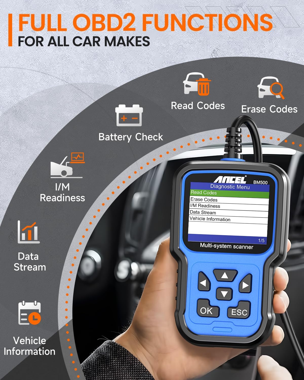 ANCEL BM500 OBD2 Scanner for BMW & MINI, Battery Registration