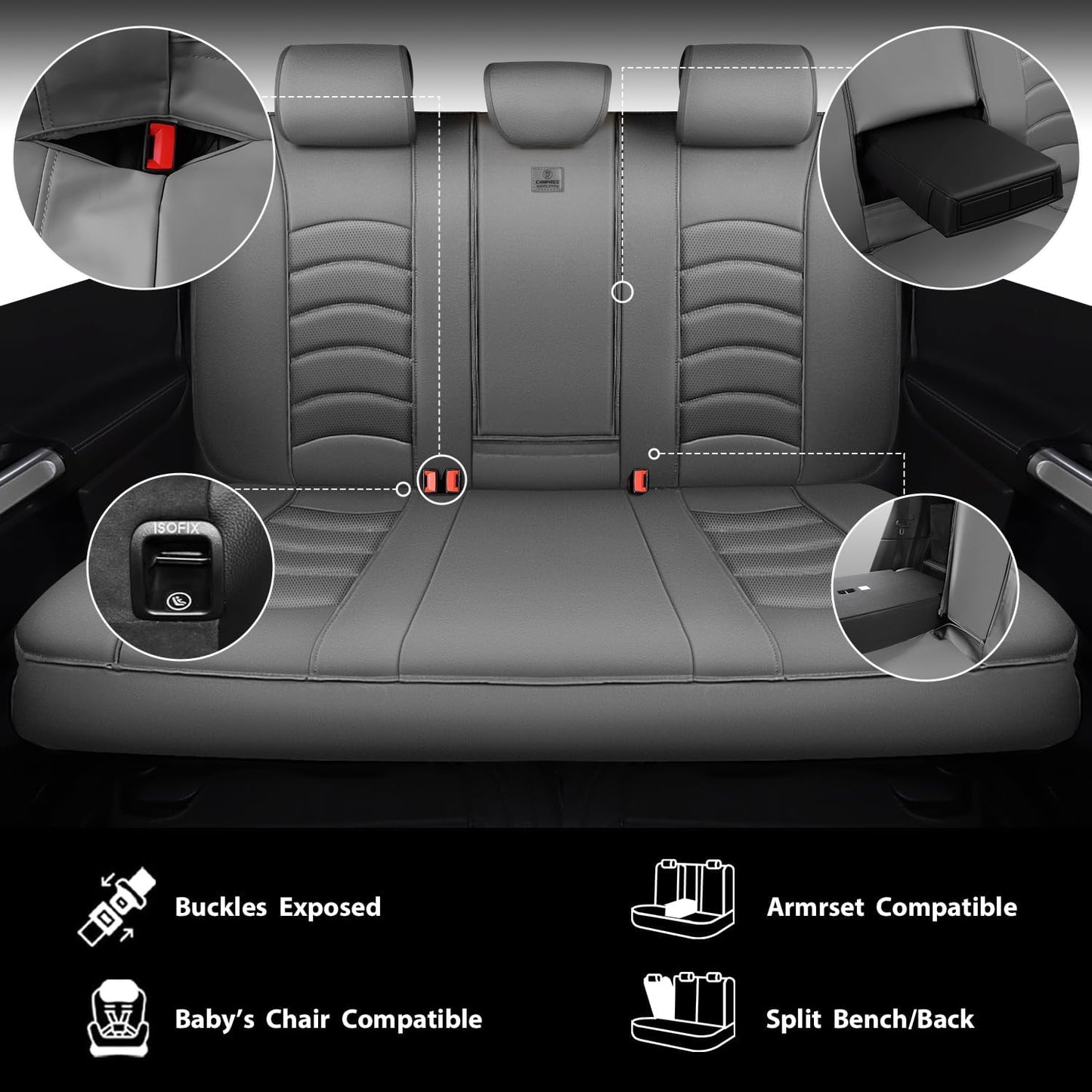 CAR PASS 3D Foam PU Leather Car Seat Covers, Universal Seat Covers Full Sets for Trucks SUV Sedan Automotive Seat Covers Armrest Airbag Compatible Waterproof Comfortable Faux Nappa Leather All Gray