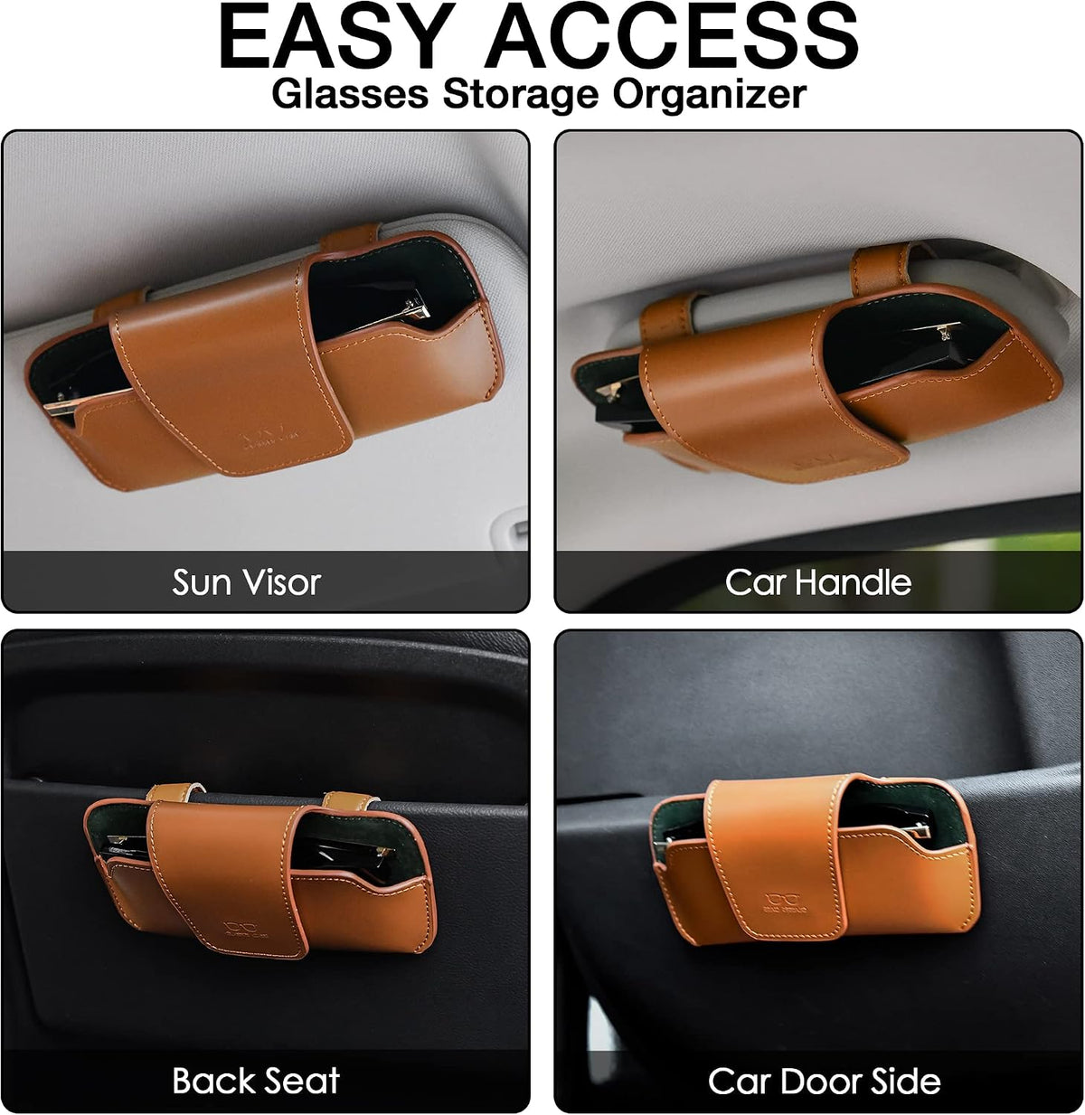 Sunglass Holder for Car Visor, Car Sunglasses Holder Leather, Eyeglasses Holder Glasses Storage Case Visor Accessories