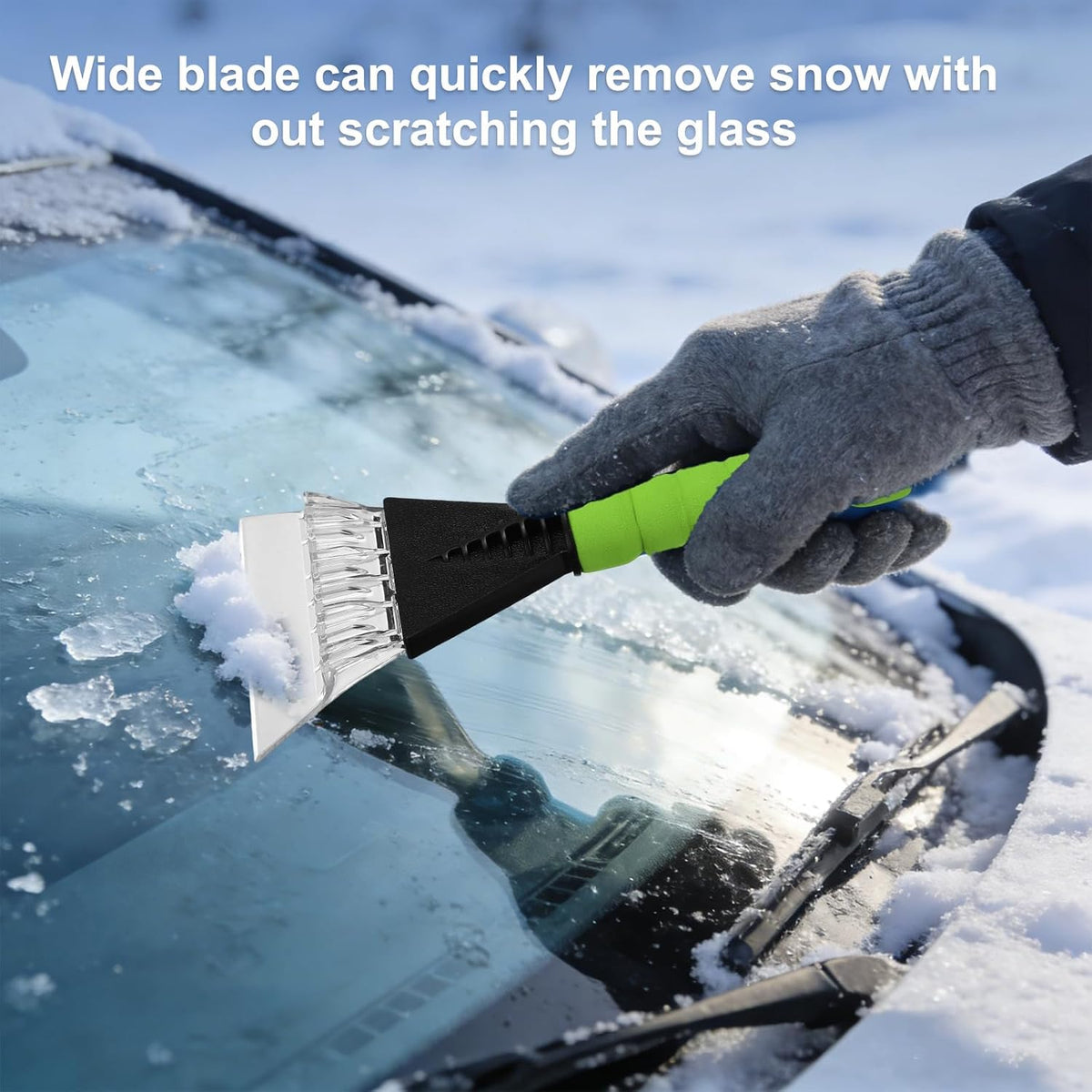 HARFINGTON 2Pcs Ice Scrapers for Car Windshield 10" x 5" Window Frost Removal Tool Snow Scraper with Foam Handle for Car SUV Truck, Black/Green
