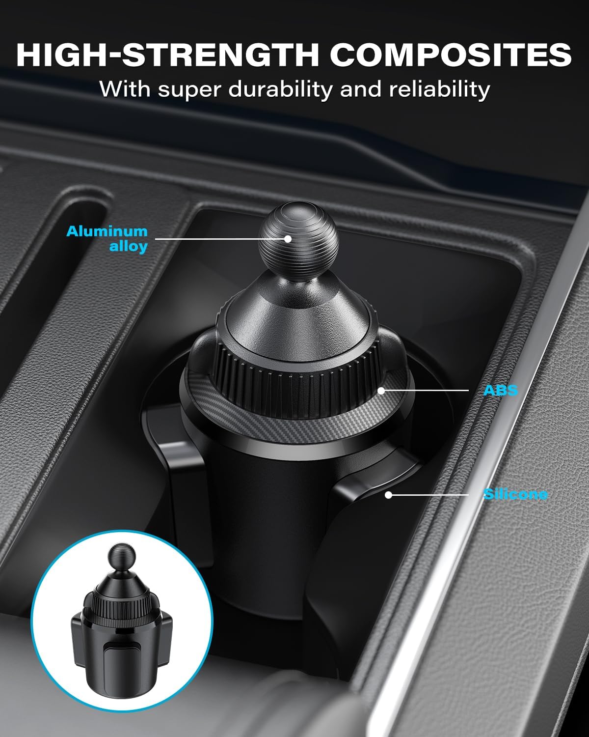 APPS2Car Cup Holder Base with 1” Ball, Expandable Car Mount for B-Size Arms