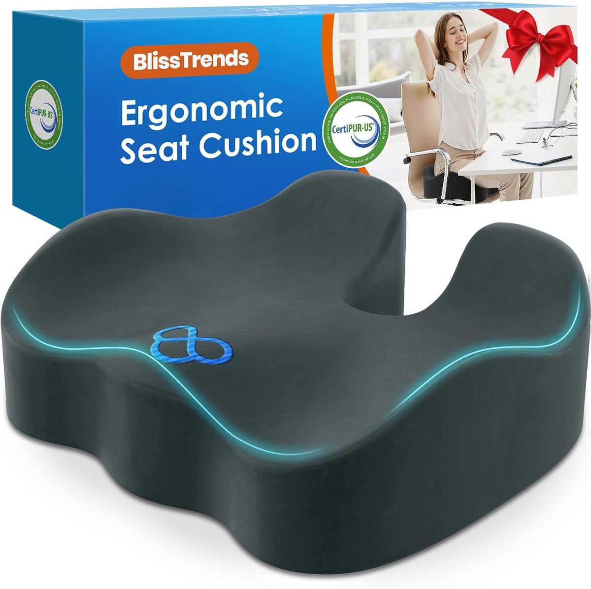 BlissTrends Memory Foam Seat Cushion for Office Chair & Car Seat, DarkGreen