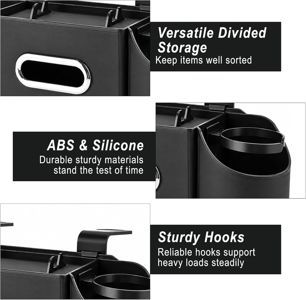 4-in-1 Backseat Car Organizer, Car Headrest Backseat Organizer with Hooks