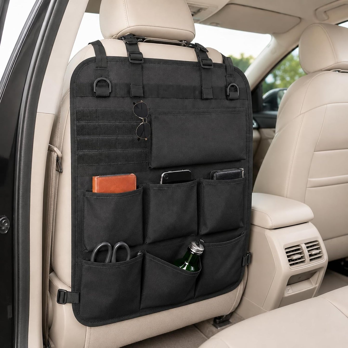 Car Seat Back Organizer, Automotive Back Seat Organizer with 8 Pockets, Hanging Vehicle Backseat Storage Bag, Universal Travel Accessories for Car Jeep SUV Truck, Black