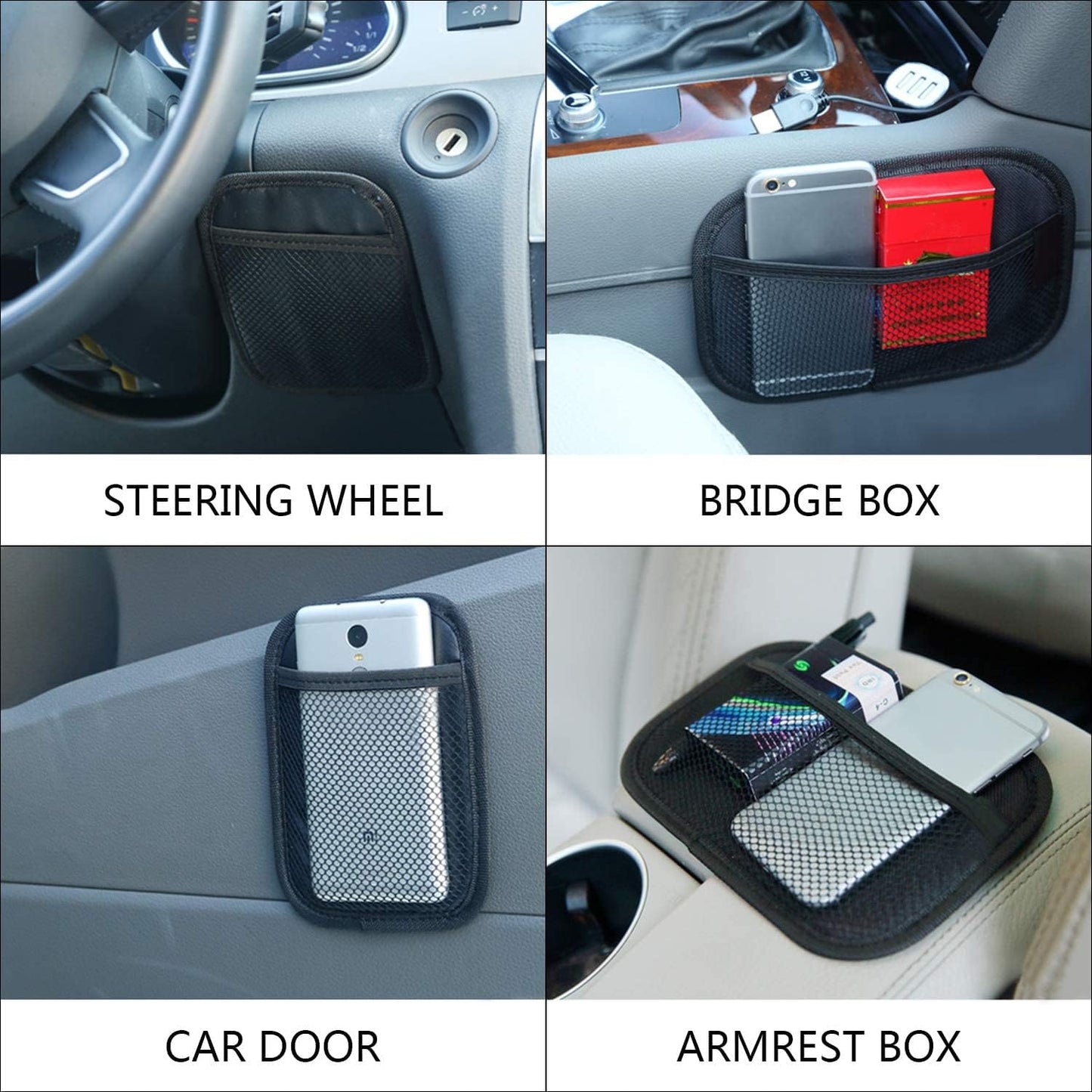 INNOLIFE 4-Piece Car Organizer Net Pocket, Side Pocket Holder, Phone Sunglasses Storage - 8"x5.75"