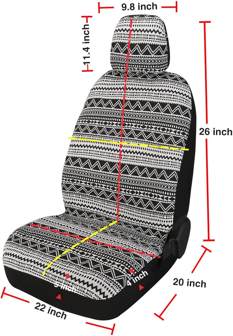 Baja Saddle Blanket Car Seat Covers 9PCS Full Set, Breathable and Washable Striped Woven Automotive Vehicle Seat Cover, Universal Boho Seat Cover for Sedan, SUV, Truck, Airbag Compatible