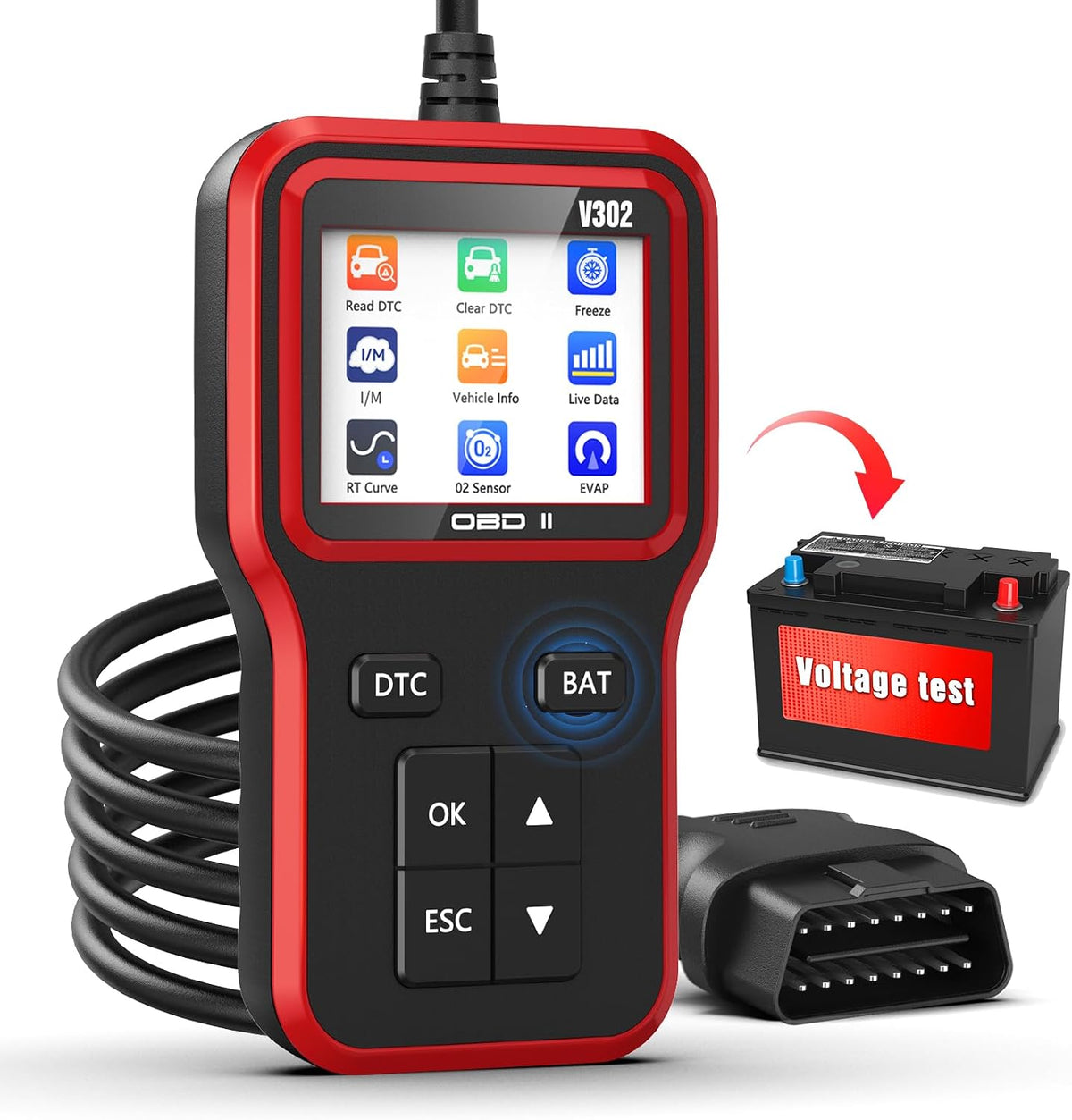 OBD2 Scanner & Battery Tester, Car Diagnostic Tool for Check Engine Light