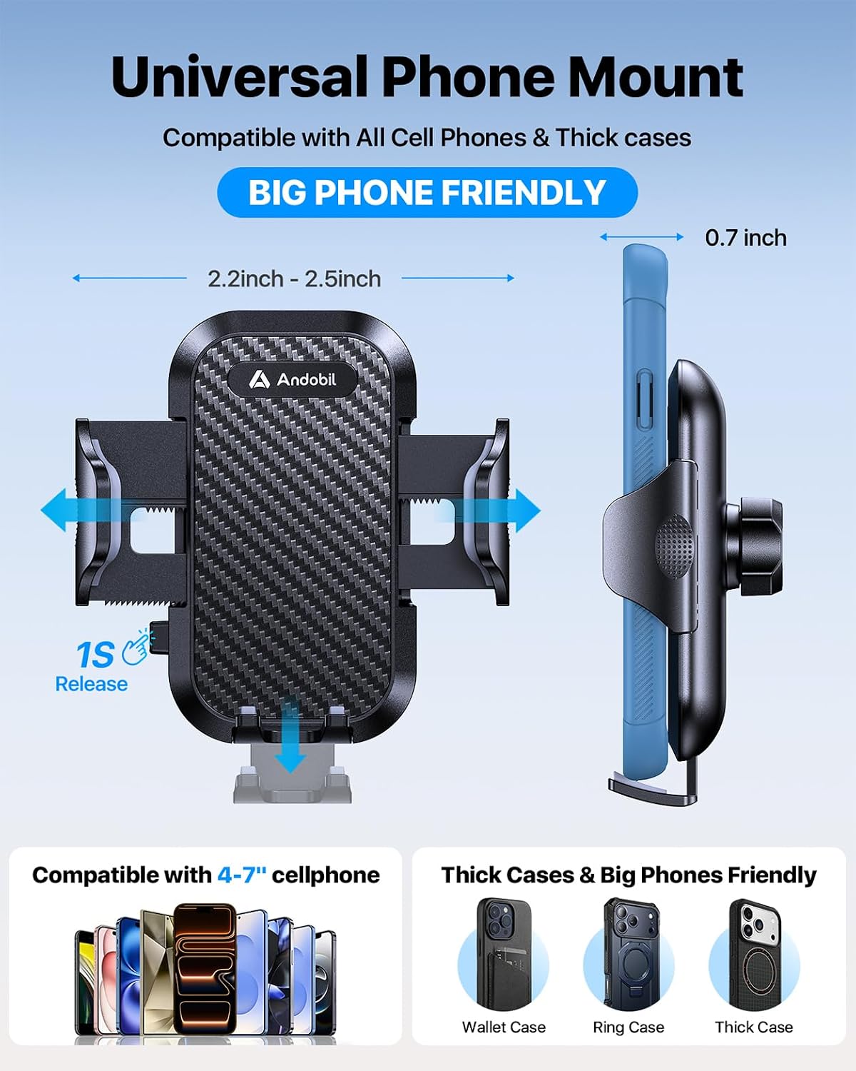 andobil [Upgrade Version Cup Phone Holder for Car Universal Adjustable Long Neck Car Phone Mount Cradle Friendly Compatible with iPhone Samsung Google and All 4.0-7.0 inches Smartphones