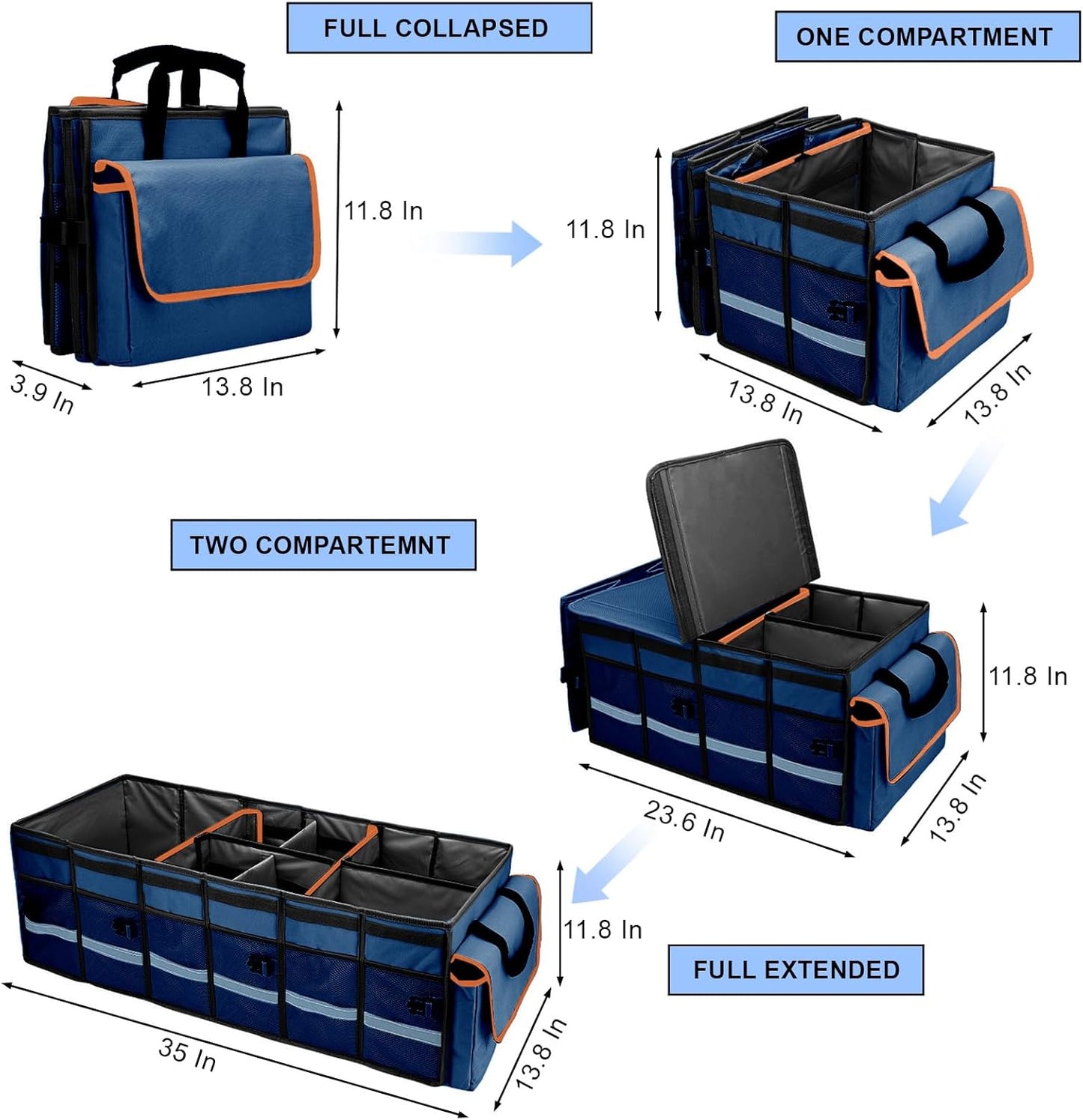 GDNasist Car Trunk Organizer and Storage with Removable Leakproof Cooler Bag, 6 Removable Dividers for Custom Space, Collapsible Trunk Storage with Non Slip Bottom, Foldable Cover for SUV, Jeep, MPVs