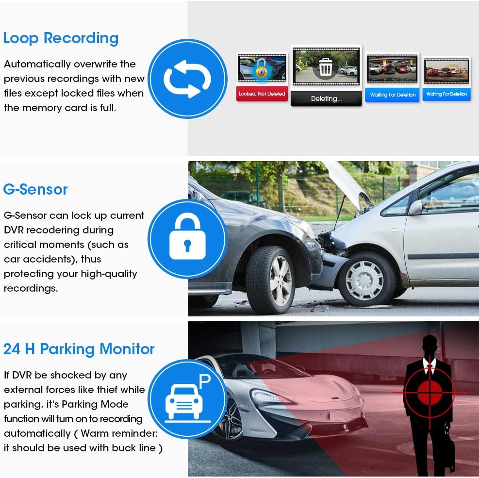 Upgraded 10'' Rear View Mirror Camera Mirror Dash Cam Front and Rear 1080P Backup Camera Full Touch Screen w Loop Recording, G-Sensor Night Vision 170° Wide Angle
