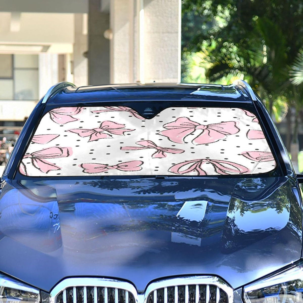 ATTX Bow Pink Car Windshield Sunshade Foldable Front Auto Sun Shield Shade Visor Vehicle Accessories， 57" × 31.5"