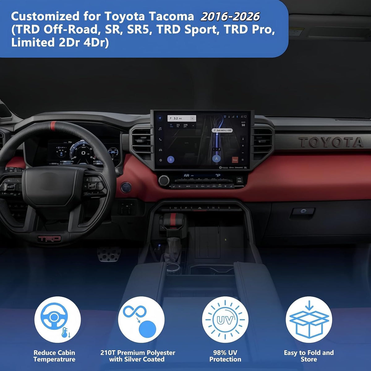 Car Windshield Sun Shade Fit 2026-2016 Toyota Tacoma 2Dr 4Dr Truck