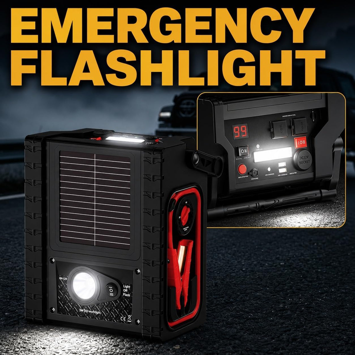 2000A Car Jump Starter with Air Compressor, Portable Power Station with 400W Inverter, 12V Battery Booster for Up to 8.5L Gas/Diesel Engines, Dual AC/DC/USB Outputs for Cars, Trucks, Camping (Black)