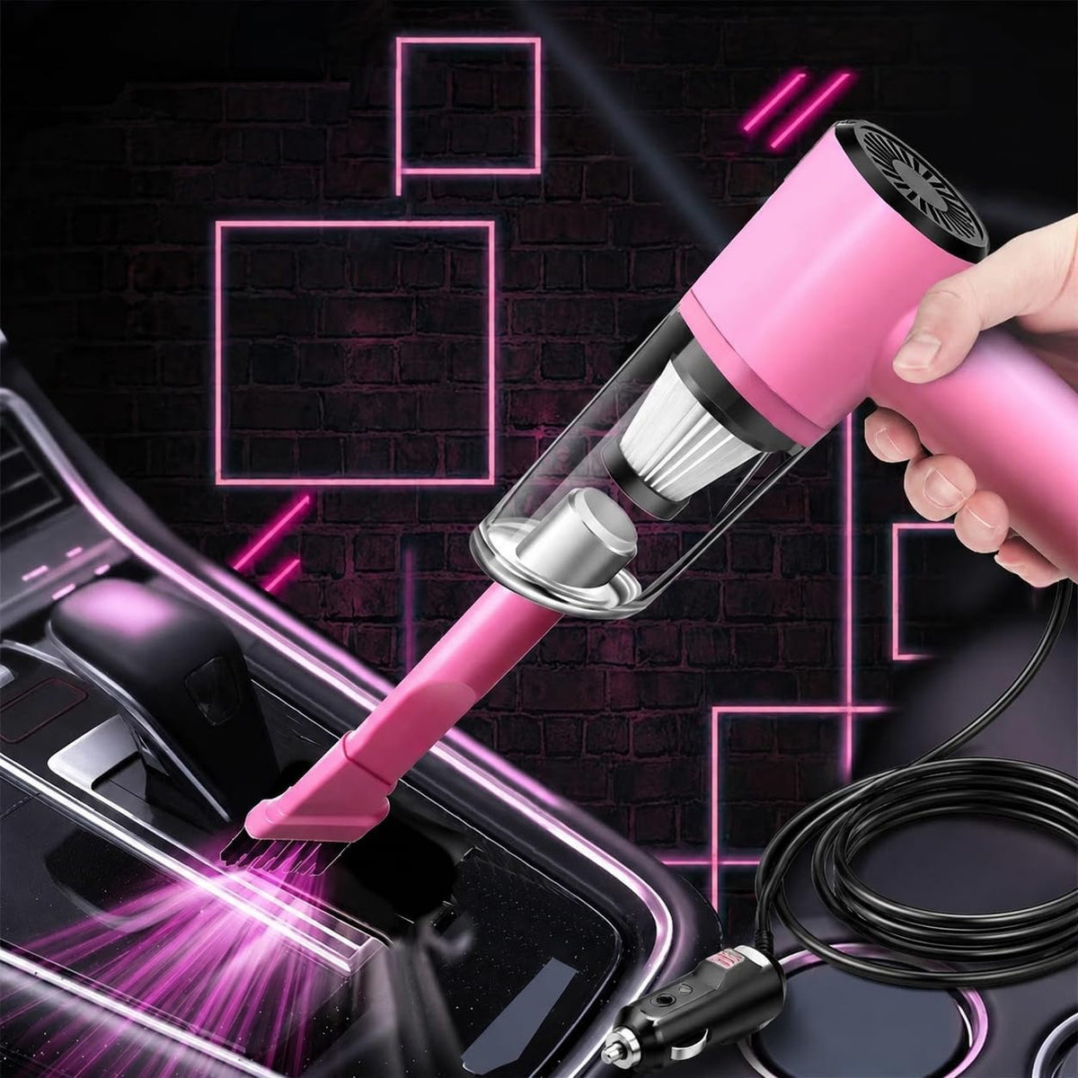 1-Piece Corded Car Vacuum, Portable Handheld Interior Cleaner, Pink