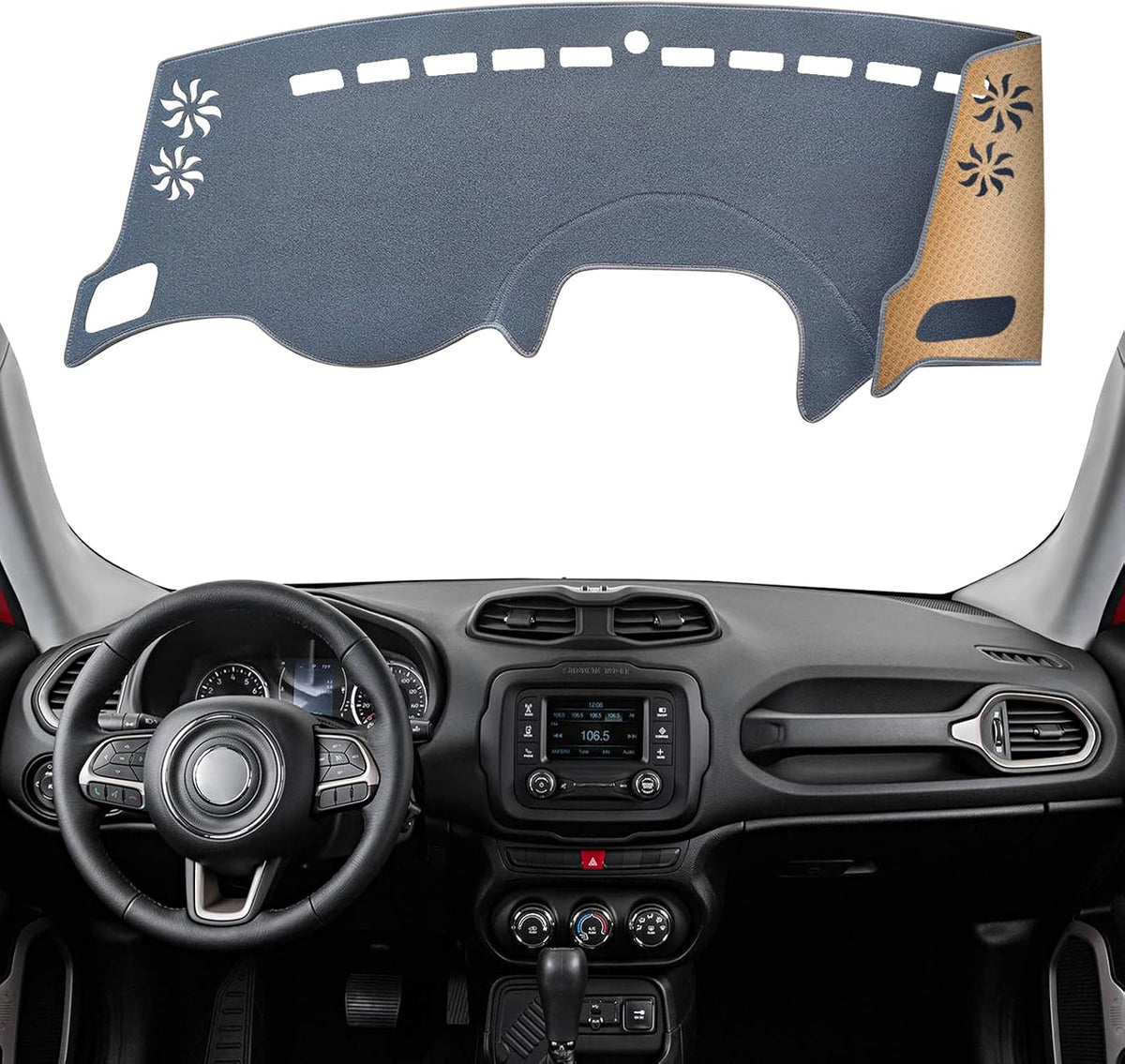 Dashboard Cover Dash Mat Fit for Je-ep Renegade 2023-2015 (Without HUD Models),Car Dash Board Mat Anti-Glare Carpet,Non-Slip Pad Sunshield Protector (Grey)