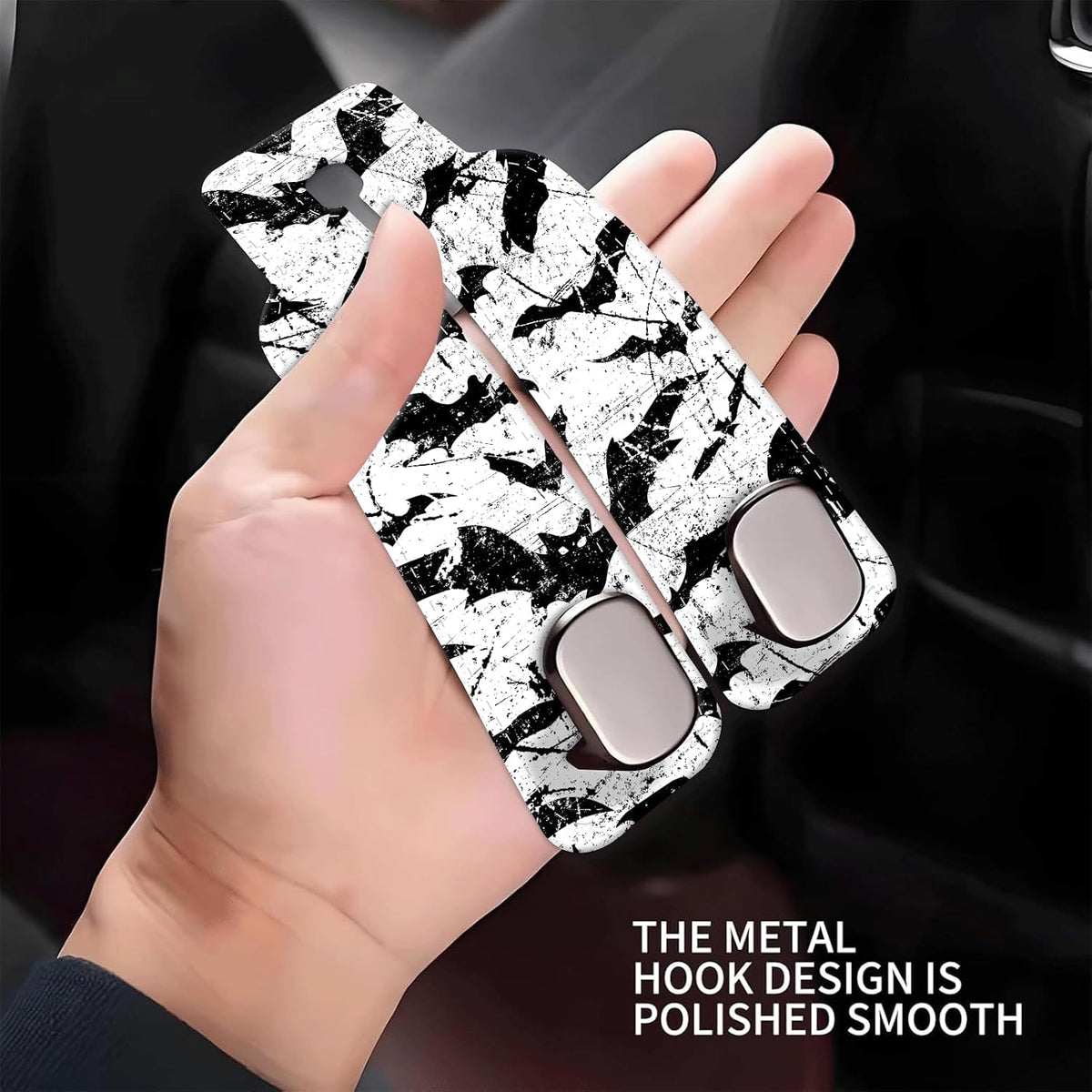 Car Seat Headrest Hook, Universal Leather Cute Hanger Holder Hook, Storage Organizer Interior Accessories for Purse Bags Handbag Black White Bats