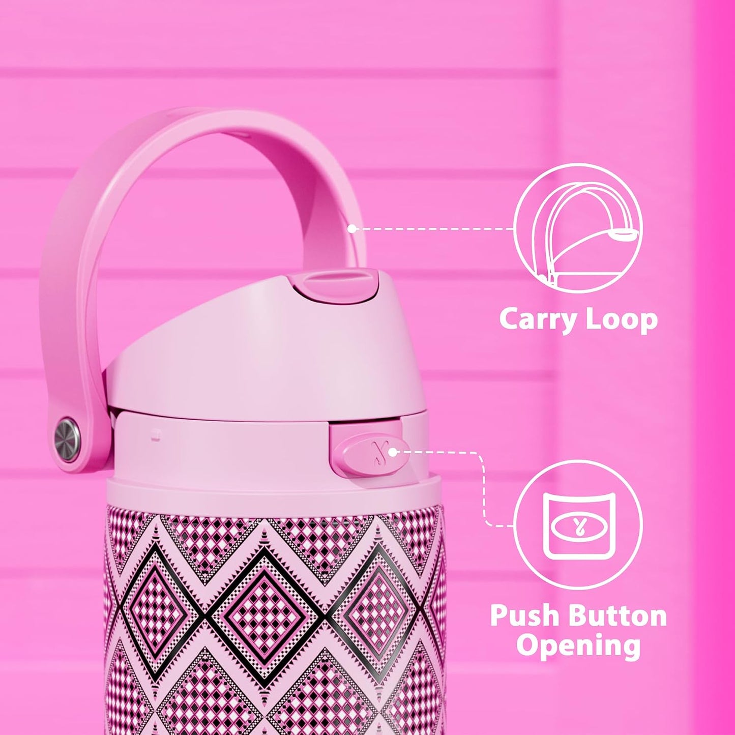 24 oz Insulated Water Bottle with Straw: Meoky Stainless Steel Metal Water Bottle with 2-in-1 Lid - Leak Proof, Cold for 24 Hours, Fits in Car Cup Holder, BPA-Free for Gym Travel Sports, Candy Knit