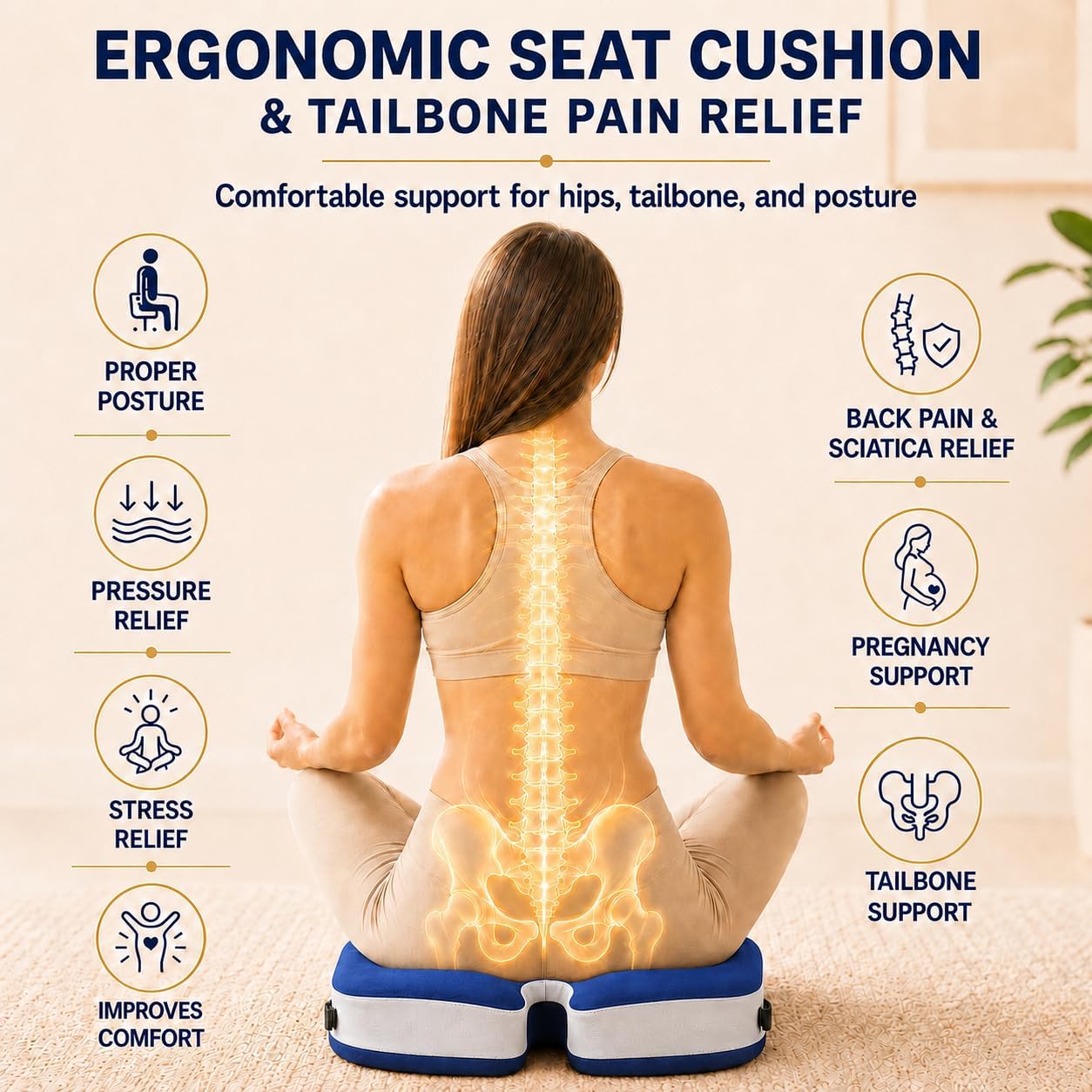 Memory Foam Seat Car Computer Desk Chair Cushion，Cushion For Tailbone Pain Relief Cushion Office Chair Butt Pillow Seat Cushions For Office Chairs Wheelchair Cushion For Long Sitting Back Pain Blue