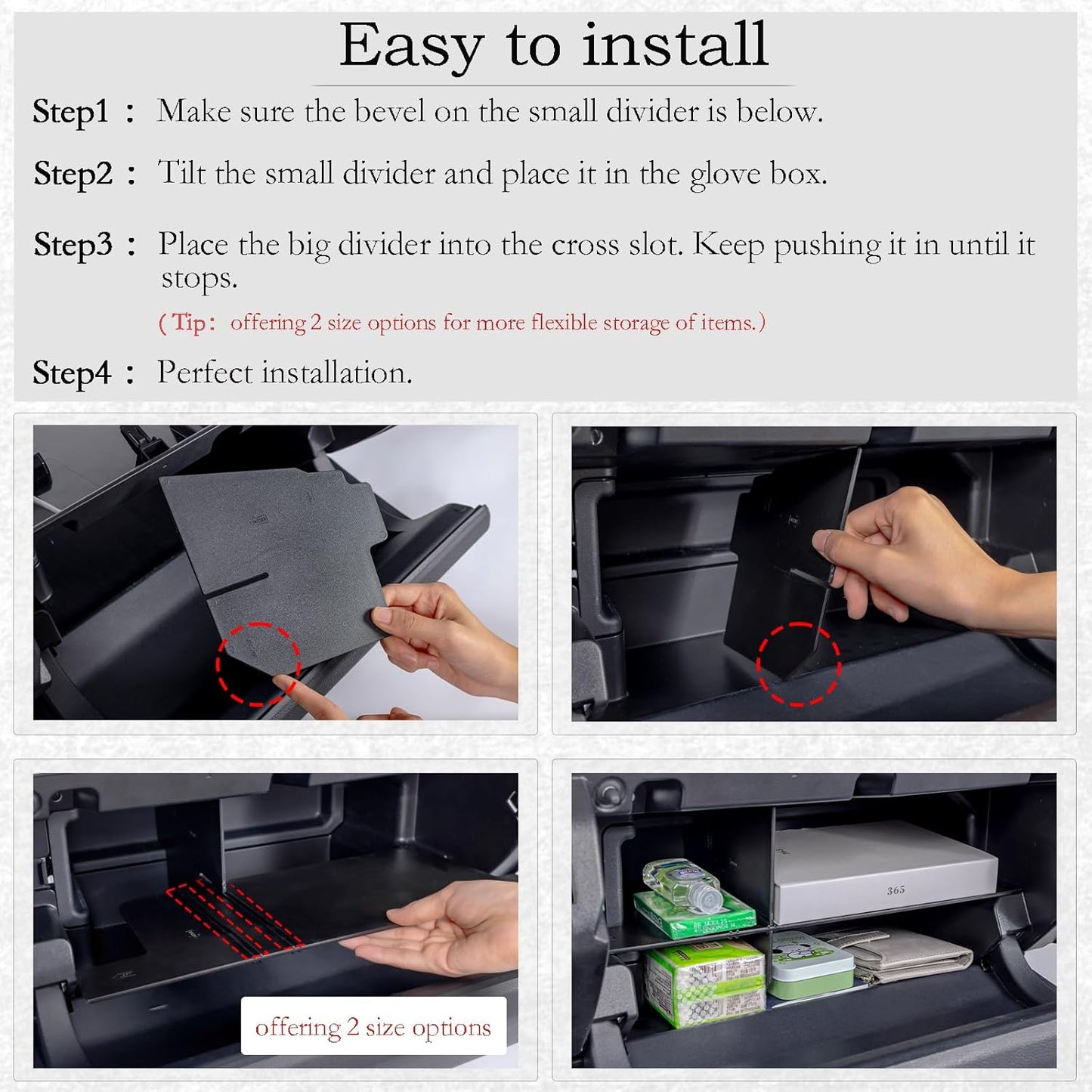 JDMCAR Glove Box Organizer Compatible with 2025 2026 Toyota 4Runner Accessories, ABS Black Materials Insert Storage Glove Box Compartment Divider Tray