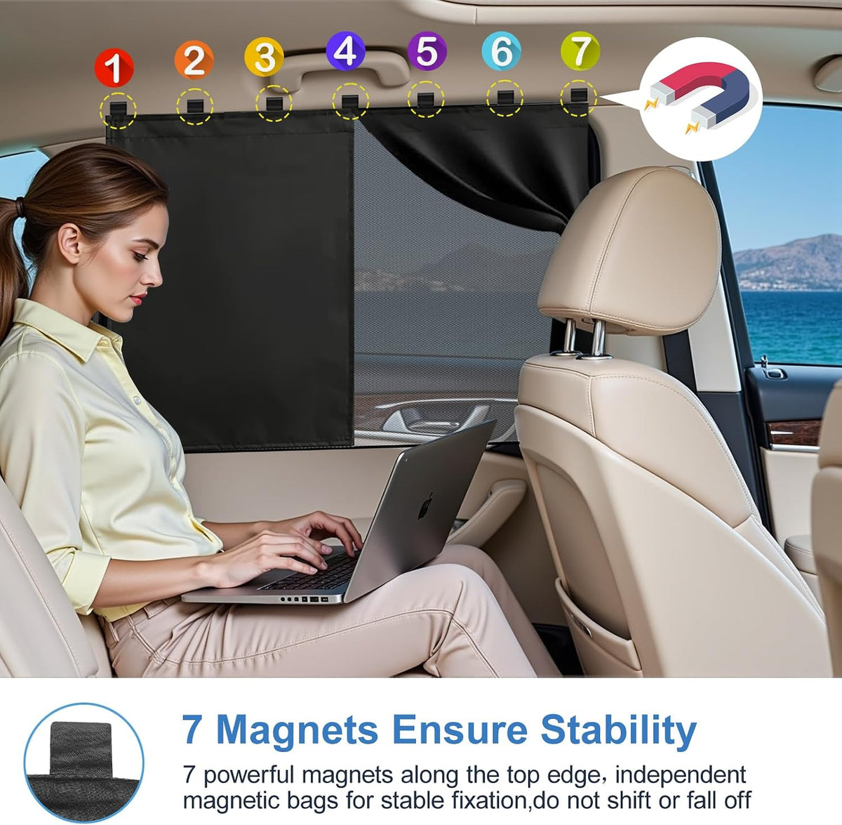 Magnetic Car Window Shades,2Pcs Side Window Sun Shade with 7 Strong Magnets