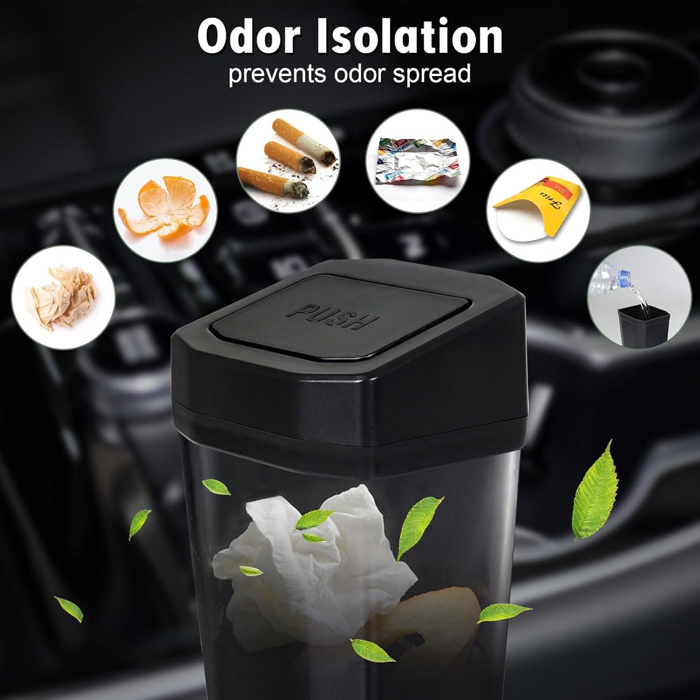 Car Trash Can with Lid - 2 Packs Mini Car Garbage Can Bin for Cup Holder - Black Small Leakproof Vehicle Trash Bin for Back Seat, Cute Automotive Accessories Organizers and Storage for Door SUV Truck