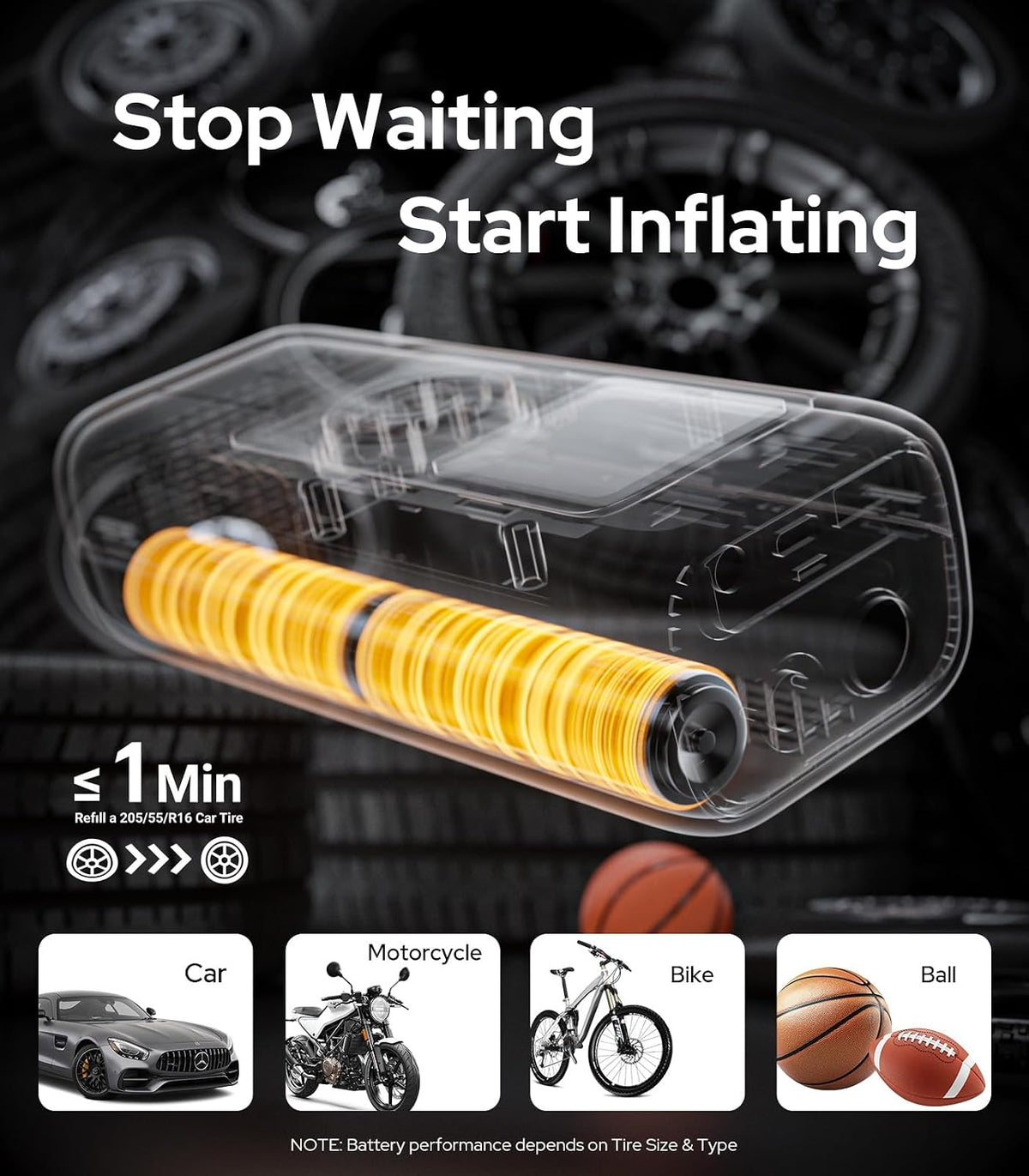 WARWOLF 160PSI Tire Inflator Portable Air Compressor, Air Pump for Car Tires with Pressure Gauge, Dual Power 12V DC, Auto Shut-Off, Rechargeable Tire Pump for SUV Truck Motorcycle Bicycle Balls