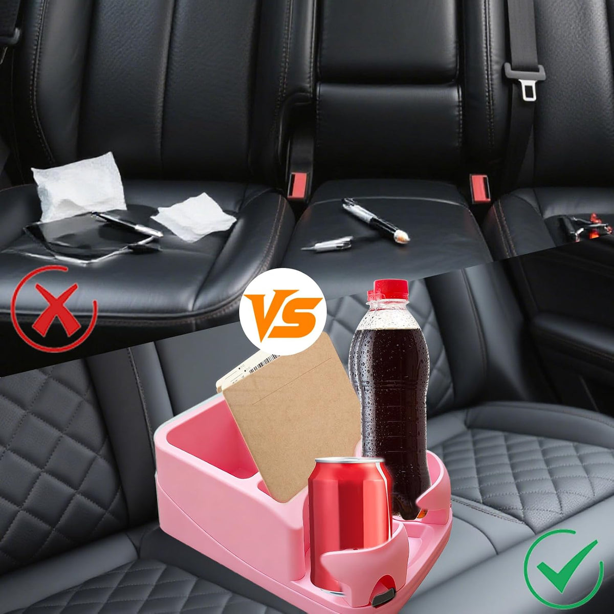 Car Center Console with Adjustable Cup Holders, Universal Center Console Organizer for Truck, Cars, Minivans, Suvs, Truck Floor Console, Bench Seat Center Console (Pink)
